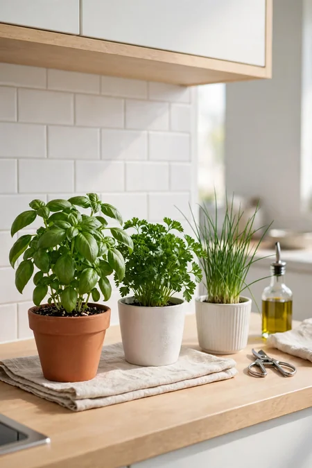 Small apartment herb garden with only frequently used culinary herbs