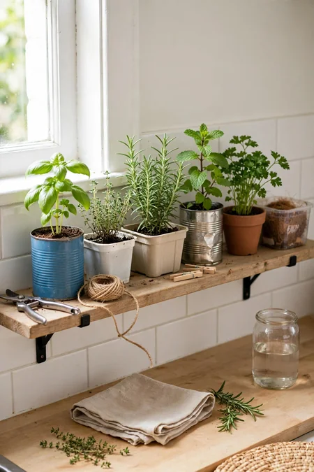 Existing kitchen shelf repurposed for a mini herb row