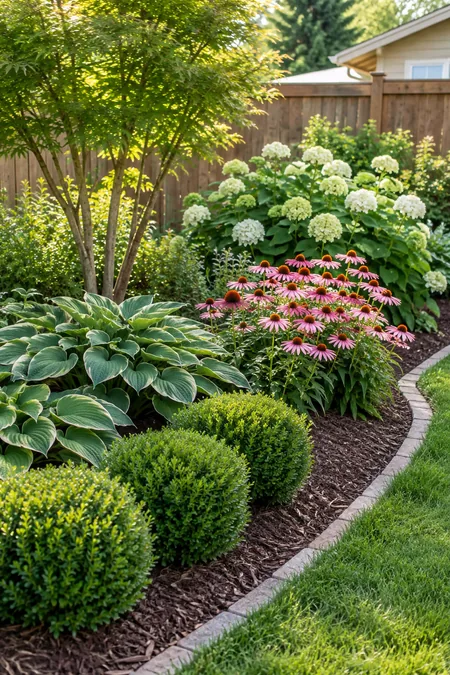 A small garden built around five easy reliable plants with simple spacing