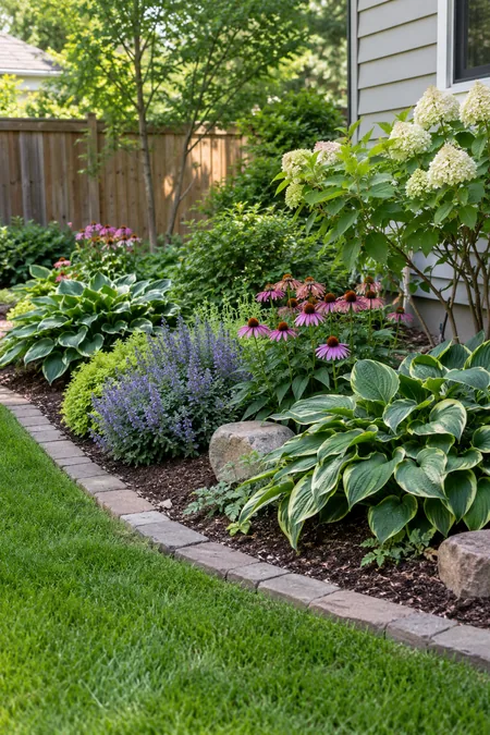 Mulch covering bare soil around plants in a neat small garden bed