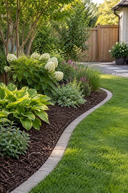 A neat simple edge separating a small garden bed from the lawn